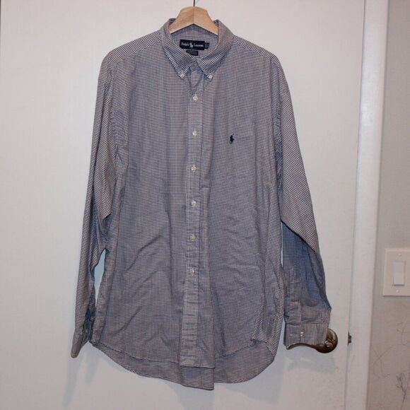 Ralph Lauren Black White Check 100% Cotton Blend Button-Up Shirts Men Size 17.5 - Picture 2 of 11